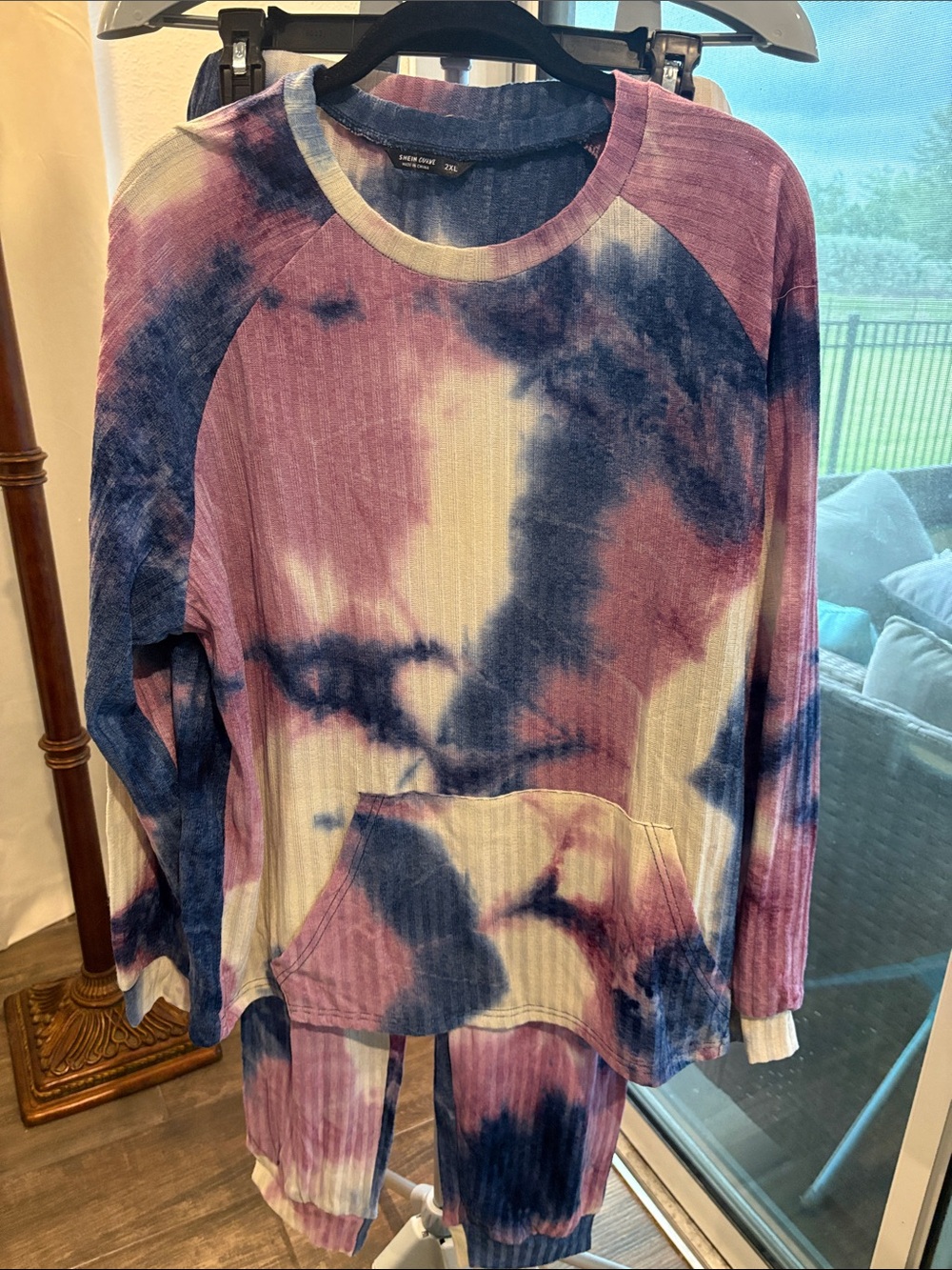 Tie-Dye Ribbed Lounge Set - Purple, Navy & Cream